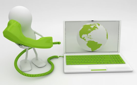 laptop green keyboard holding green phone 1-voip residential service voip